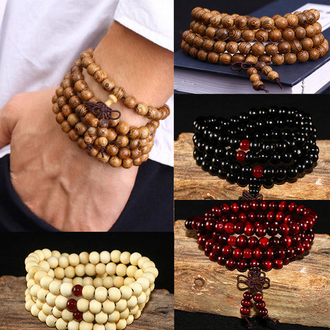 108 Beads 8mm Natural Sandalwood Buddhist Buddha Wood Prayer Beaded Knot black ebony Unisex Men Bracelets & Bangles for Women