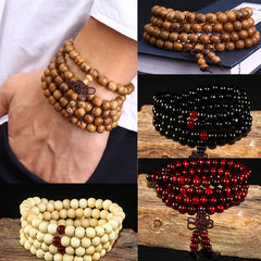 108 Beads 8mm Natural Sandalwood Buddhist Buddha Wood Prayer Beaded Knot black ebony Unisex Men Bracelets & Bangles for Women